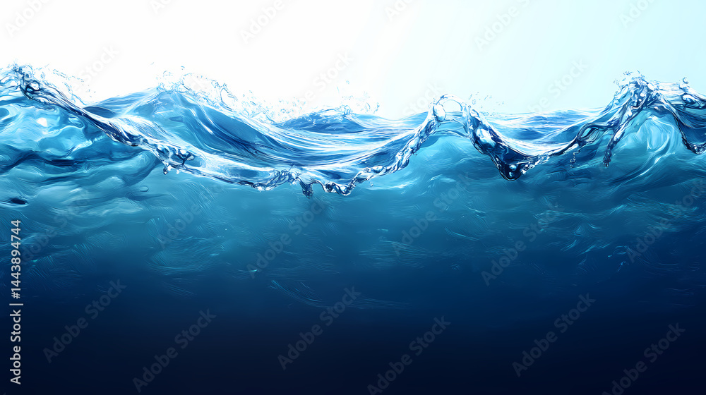Surreal deep blue abstract water, fluid art; vertical ocean texture, underwater photography. [Surreal Oceans] | Radiant Shoals | bright shallows. Illustration