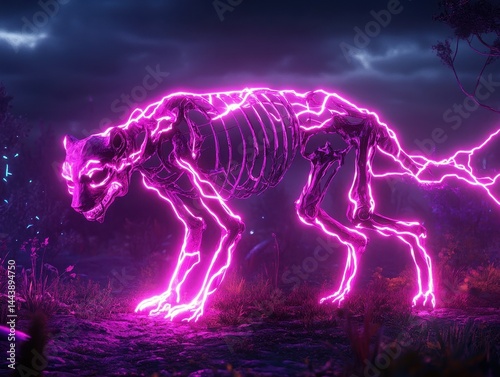 Wallpaper Mural Neon pink skeletal canine silhouette against a dark landscape. Torontodigital.ca