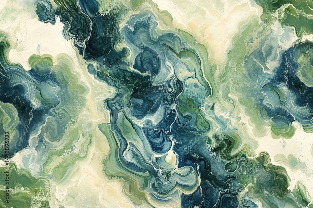 Naklejka premium Abstract swirling patterns of teal and olive green.