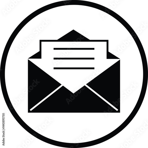 Simple black open email icon in a circle.