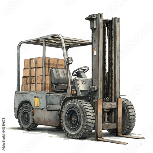 watercolor of Industrial Forklift With Load, vector, isolated on a white background.