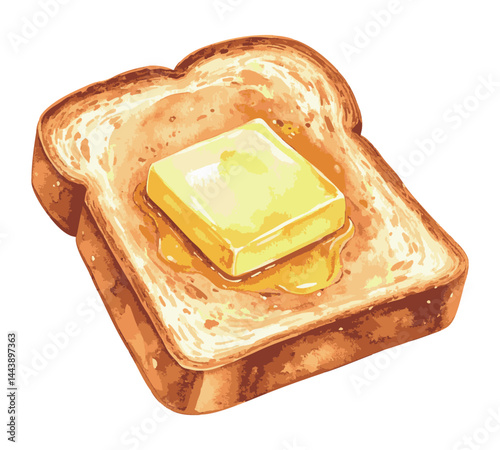 バターとハチミツが乗ったトーストの水彩風イラスト　生成AI