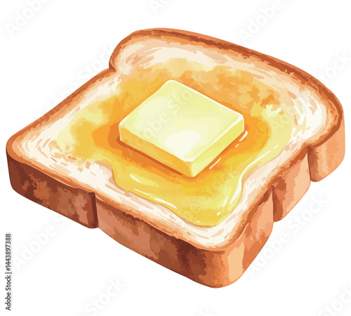 バターとハチミツが乗ったトーストの水彩風イラスト　生成AI