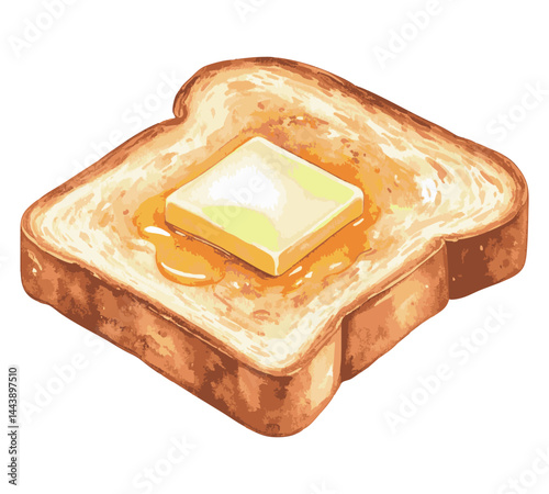 バターとハチミツが乗ったトーストの水彩風イラスト　生成AI