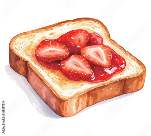 いちごのジャムがたっぷり乗った水彩風イラスト　生成AI