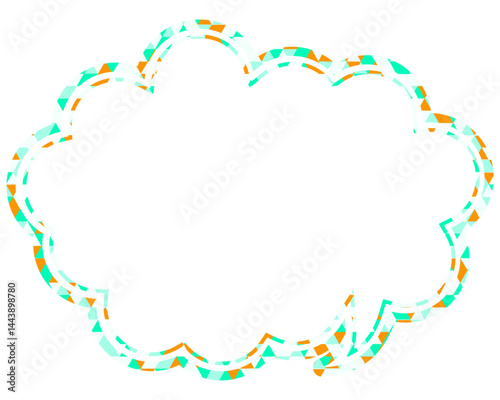 ステンドグラス風吹き出し　三角形模様　丸みのある雲形