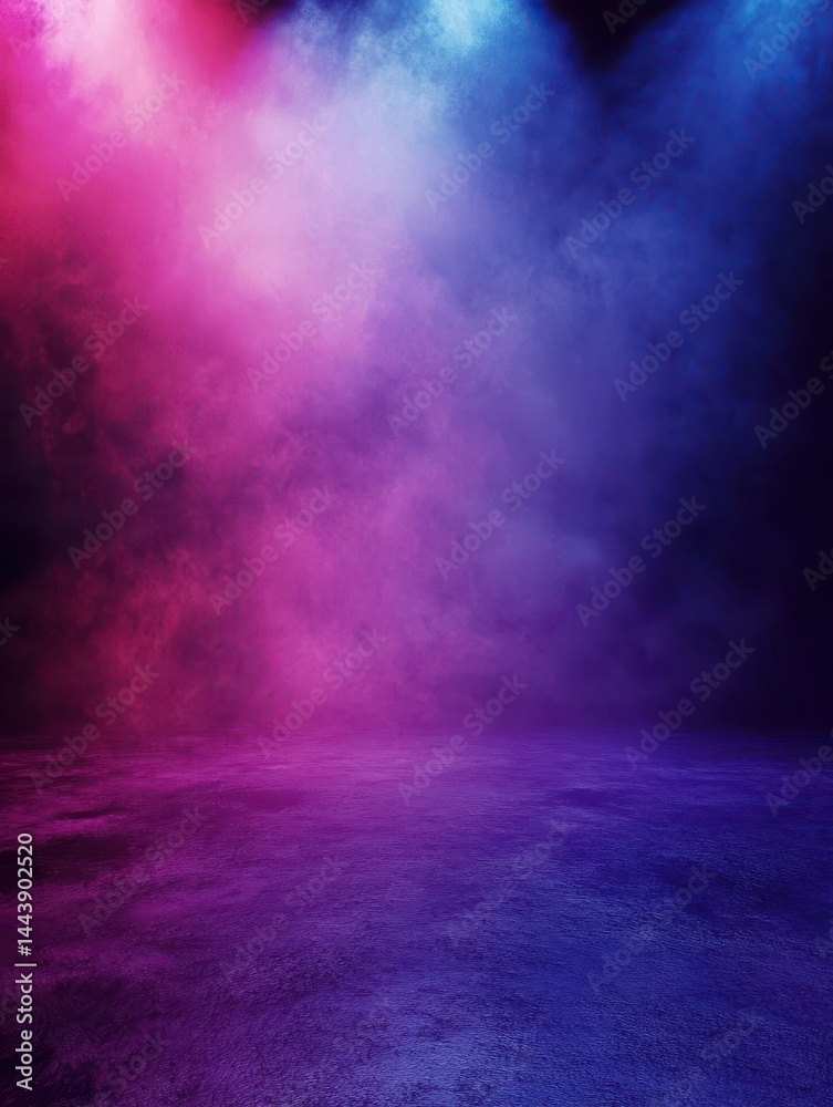 Fototapeta premium A stunning image of empty dark blue, purple, pink background, neon light, spotlights, The asphalt floor and studio room with smoke float up the interior texture for display.
