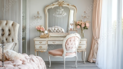 Elegant, romantic bedroom vanity