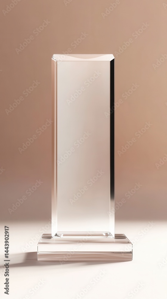 A stunning image of empty acrylic award design mockup, blank glass trophy mockup. Template for a transparent crystal prize plate. A stunning image of empty acrylic award design mockup, blank glass trophy mockup. Template for a transparent crystal prize plate.