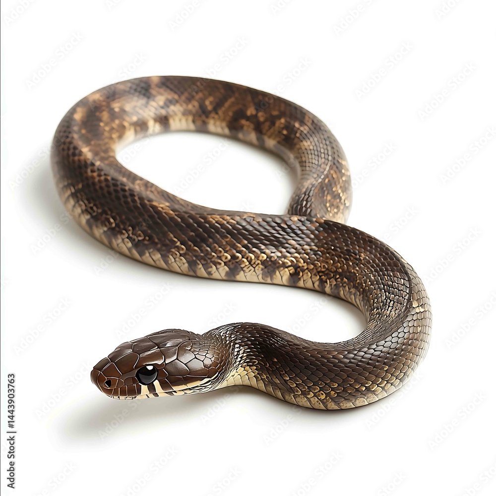 A slithering snake scales glimmering isolated on a stark white background A slithering snake scales glimmering isolated on a stark white background