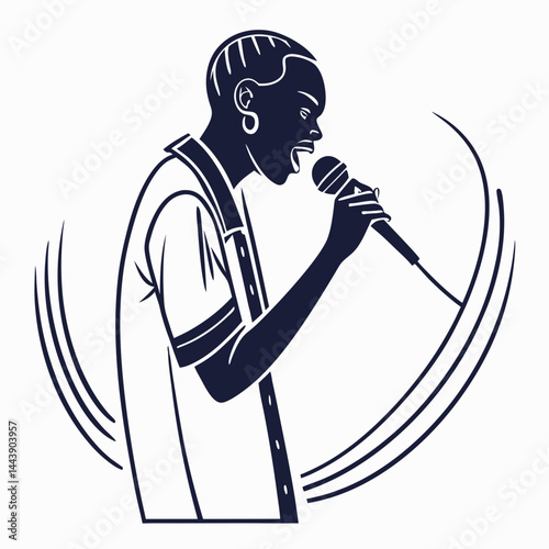 Vocalist Singing Passionately On Stage Silhouette Illustration Isolated On White Background