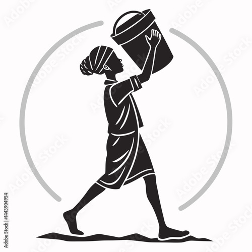 Silhouette Of Woman Carrying Bucket For Water Sanitation Symbol Graphic