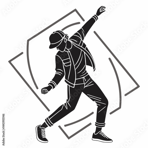 Dancer Performing A Hip Hop Routine In Stylish Monochrome Vector Illustration