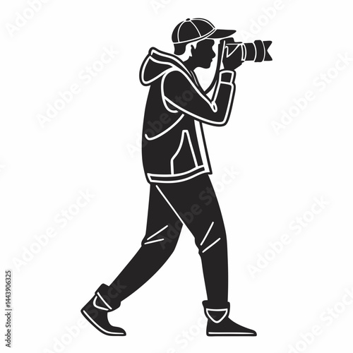 Photographer With Camera Taking Photos Artistic Vector Illustration Silhouette Design