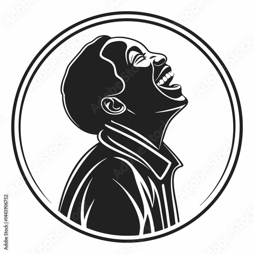 Illustration Of Man Laughing Out Loud In Black And White Circular Frame