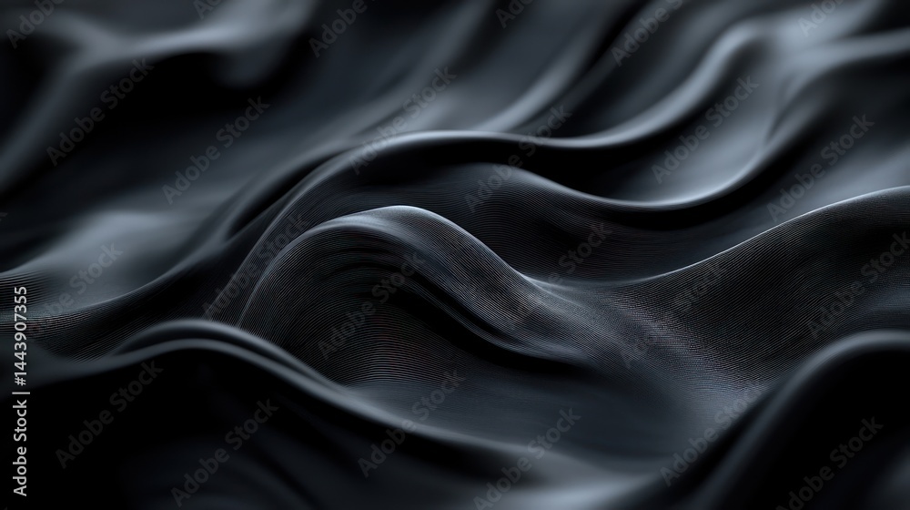 Abstract black flow with subtle undulations presenting a minimalist background