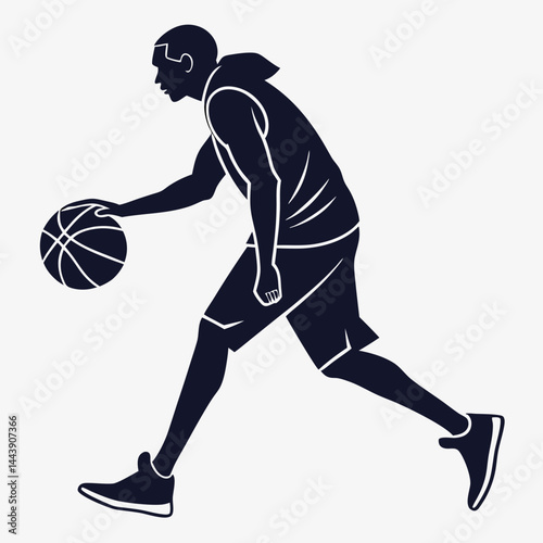 Basketball Player Dribbling Silhouette Vector Illustration Isolated On White Background