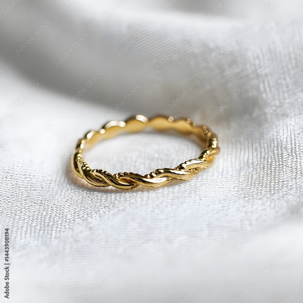 Admire Modern Elegance with Delicate Twist-Band Gold Ring Captured Boldly on Pristine White Studio Backdrop Admire Modern Elegance with Delicate Twist-Band Gold Ring Captured Boldly on Pristine White Studio Backdrop