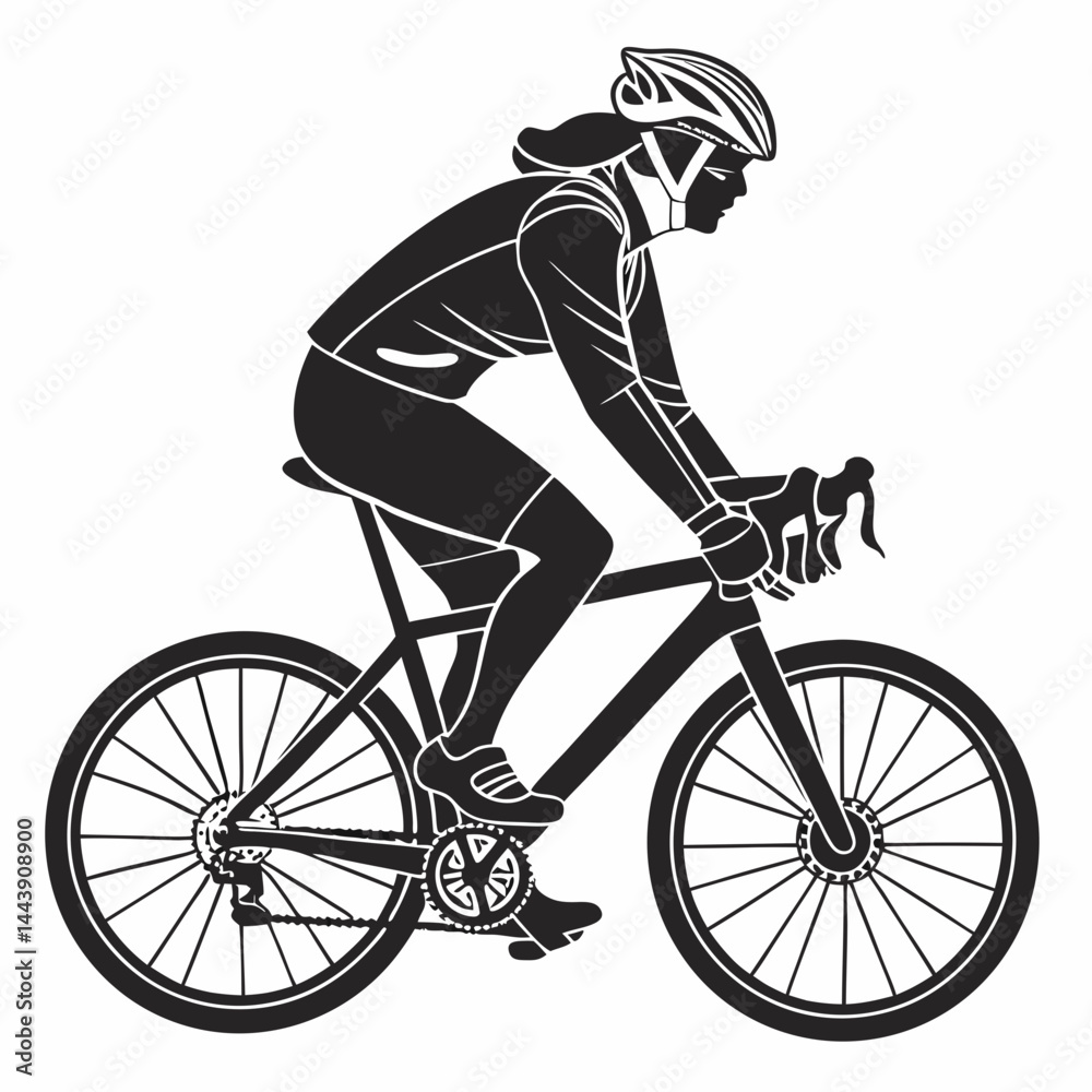 Fototapeta premium Vector Illustration Of Female Cyclist On Road Bike In Silhouette Style