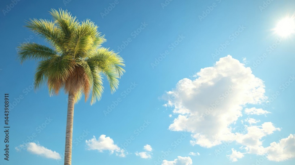 Fototapeta premium Palm Tree with Sunny Sky, and Vacation.