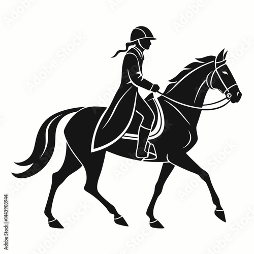 Silhouette Of Woman Riding Horse Vector Illustration Equine Dressage Sport