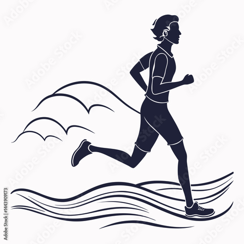 Silhouette Of A Runner Over Abstract Landscape Vector Graphic Design