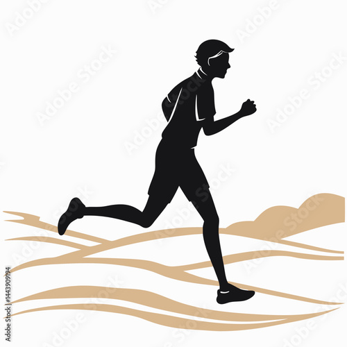 Running Man Silhouette In Nature Landscape Illustration Vector Design