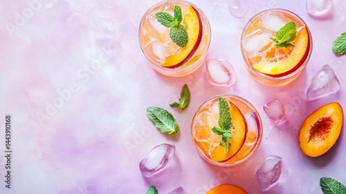 Wallpaper Mural Elegant peach mocktails with mint on pastel background, soft purple aesthetic generative ai Torontodigital.ca