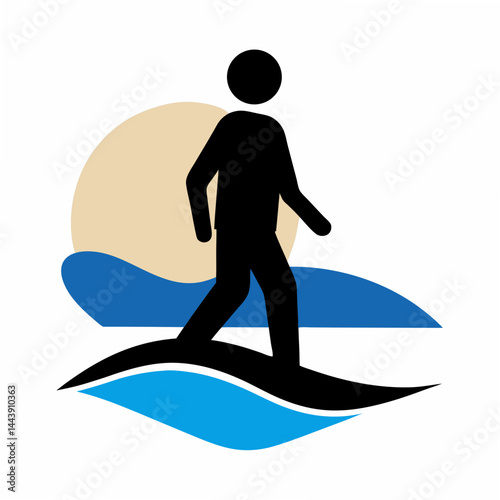 Silhouette Of A Person Walking On Water With Sun And Waves
