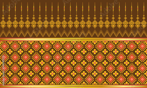 Abstract brown background with Thai patterns and floral designs for printing on fabric, wallpaper, paper, notebook covers.