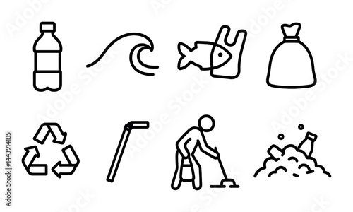 Environmental conservation icons: plastic pollution and recycling symbols for awareness campaign design