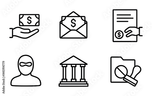 Financial transaction icons for banking and security themes