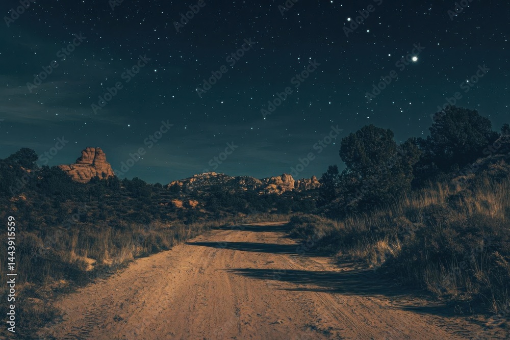 Starry Night Desert Road. Starry Night Desert Road.