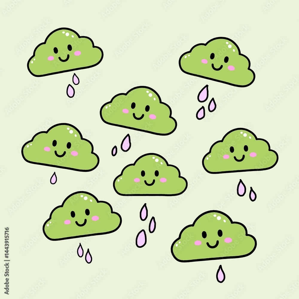 Obraz premium Collection of white cloud illustrations. Vector set of cartoon clouds in flat design.Cloud.