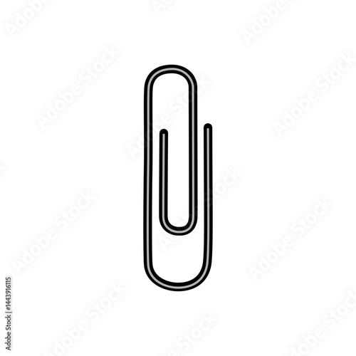 Simple black outline of a paperclip on a white background showcasing an everyday office supply for organizing documents and notes