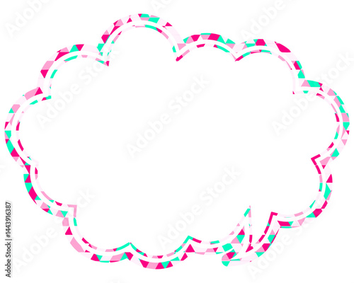 ステンドグラス風吹き出し　三角形模様　丸みのある雲形