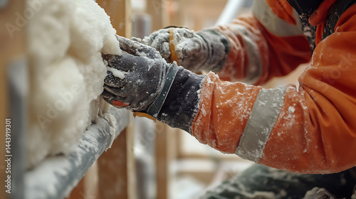 Worker Installing Insulation in a Building