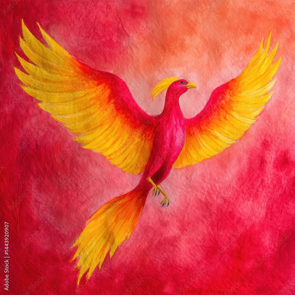 Obraz premium Vibrant depiction of a mythical bird in flight.