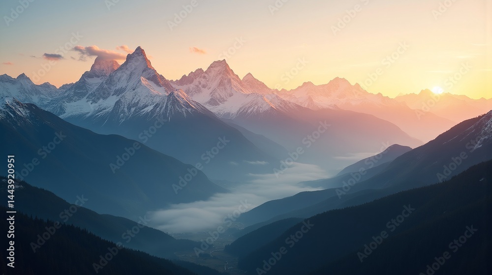 Fototapeta premium Serene Summit: Sunrise Bliss