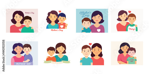 Cartoon vector illustration set shows a group of women in different poses, a diverse collection of people icons and characters for mother's day