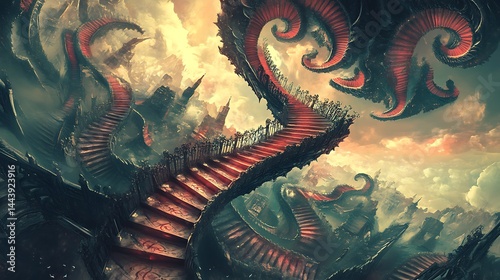 Wallpaper Mural Fantasy staircase ascending into cloudy skies artistic digital illustration Torontodigital.ca