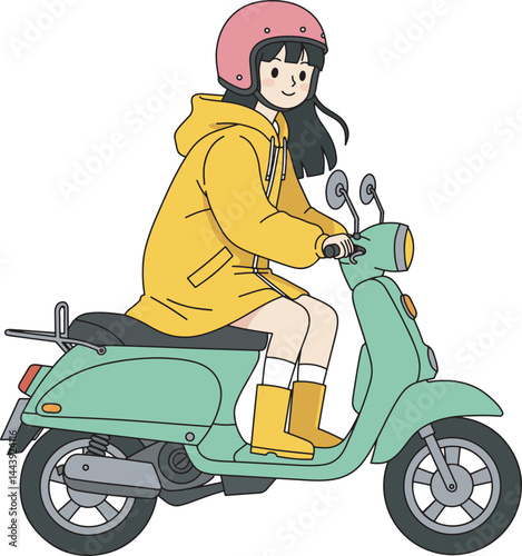 Girl Riding a Scooter illustration