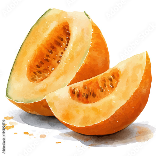 watercolor of Honeydew Melon Wedges, vector, isolated on a white background.