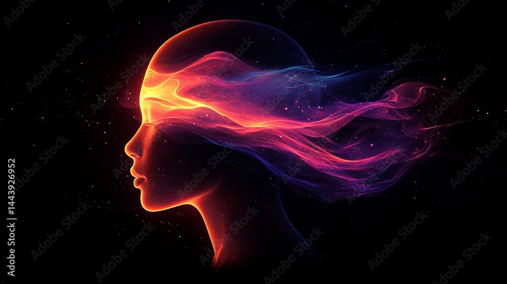 Ethereal Portrait of a Female Figure with Flowing Flames of Light Ethereal Portrait of a Female Figure with Flowing Flames of Light
