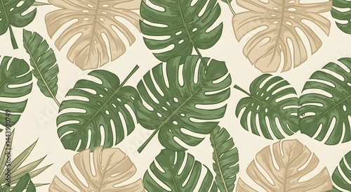 Elegant Monstera Leaf Pattern Soft Color Design, perfect for background