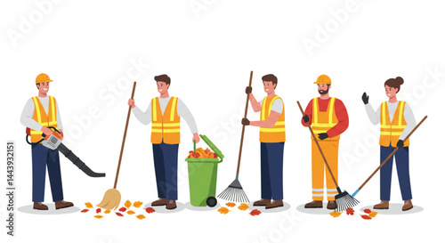 Street Cleaners at Work – Flat Cartoon Illustration of Urban Sanitation and Public Service