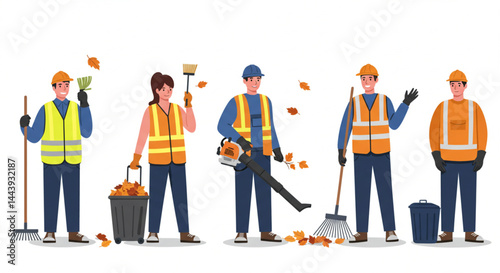 Street Cleaners at Work – Flat Cartoon Illustration of Urban Sanitation and Public Service