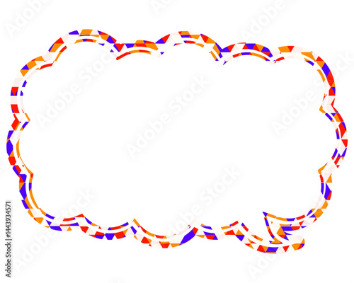 ステンドグラス風吹き出し　三角形模様　細長い雲形