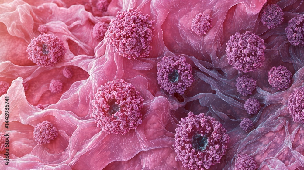 Magnified View of Colorful Textured Cells on Biological Surface