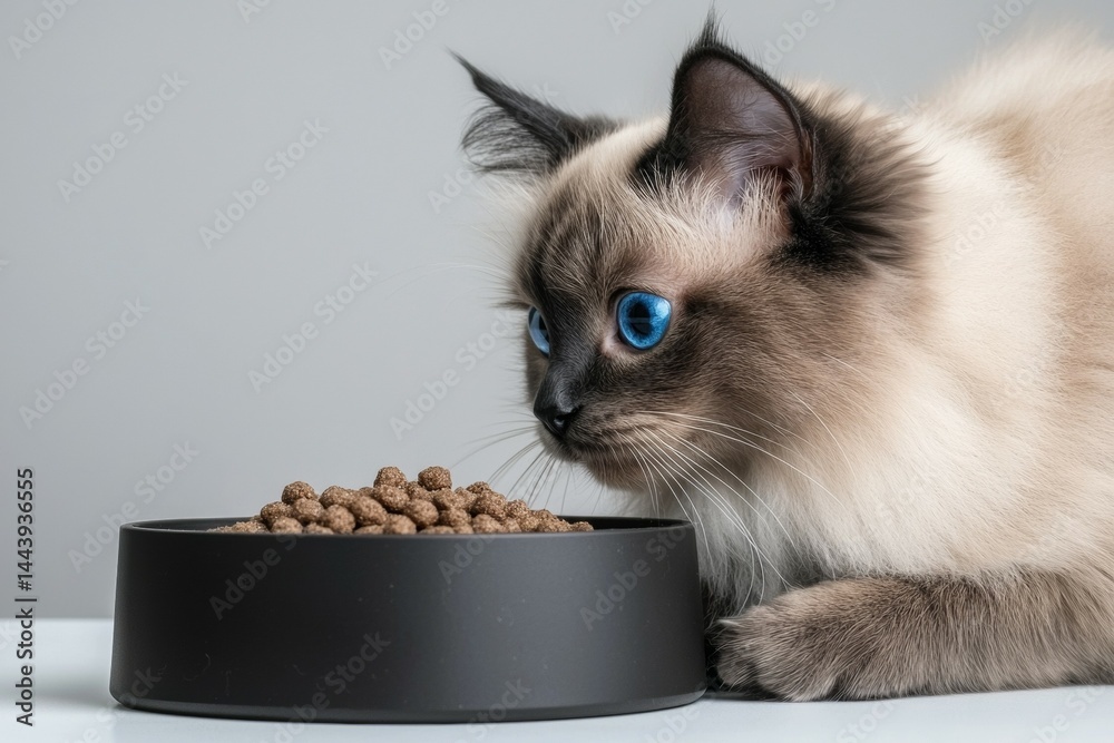 Cat is eating food from a bowl